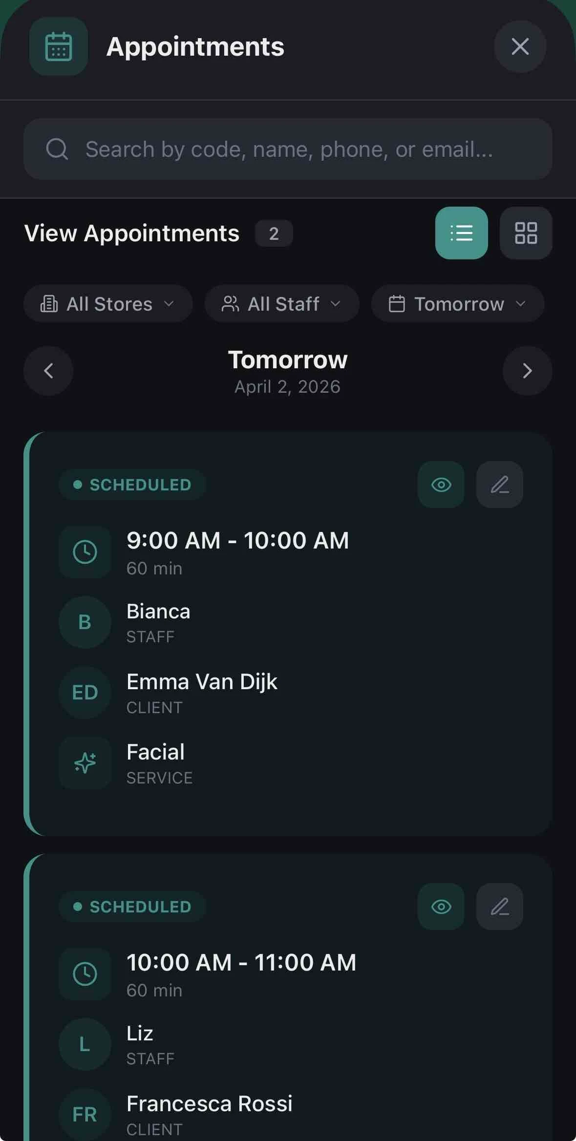 Appointments Screen