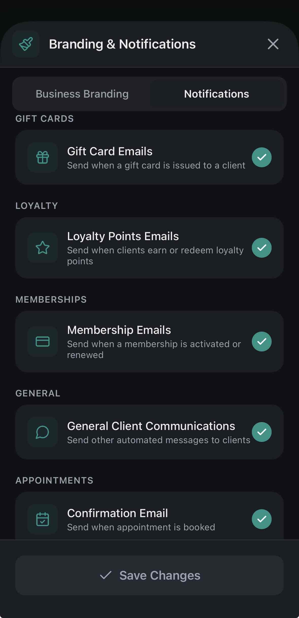 Branding & Notifications — Notifications settings