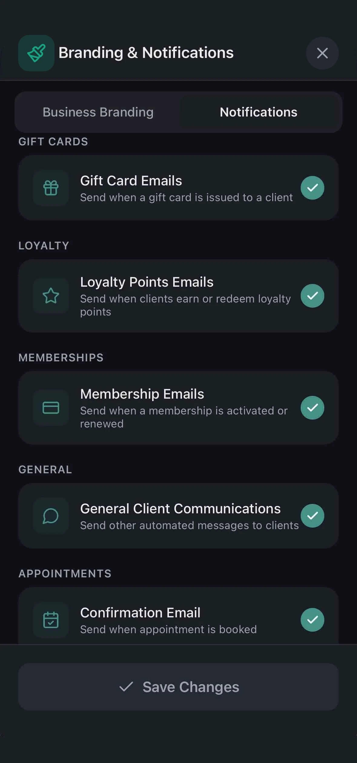 Branding & Notifications — Notifications settings