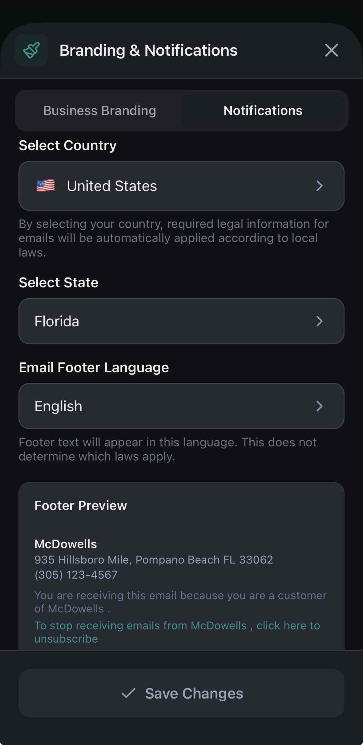 Email Footer Language & Compliance settings