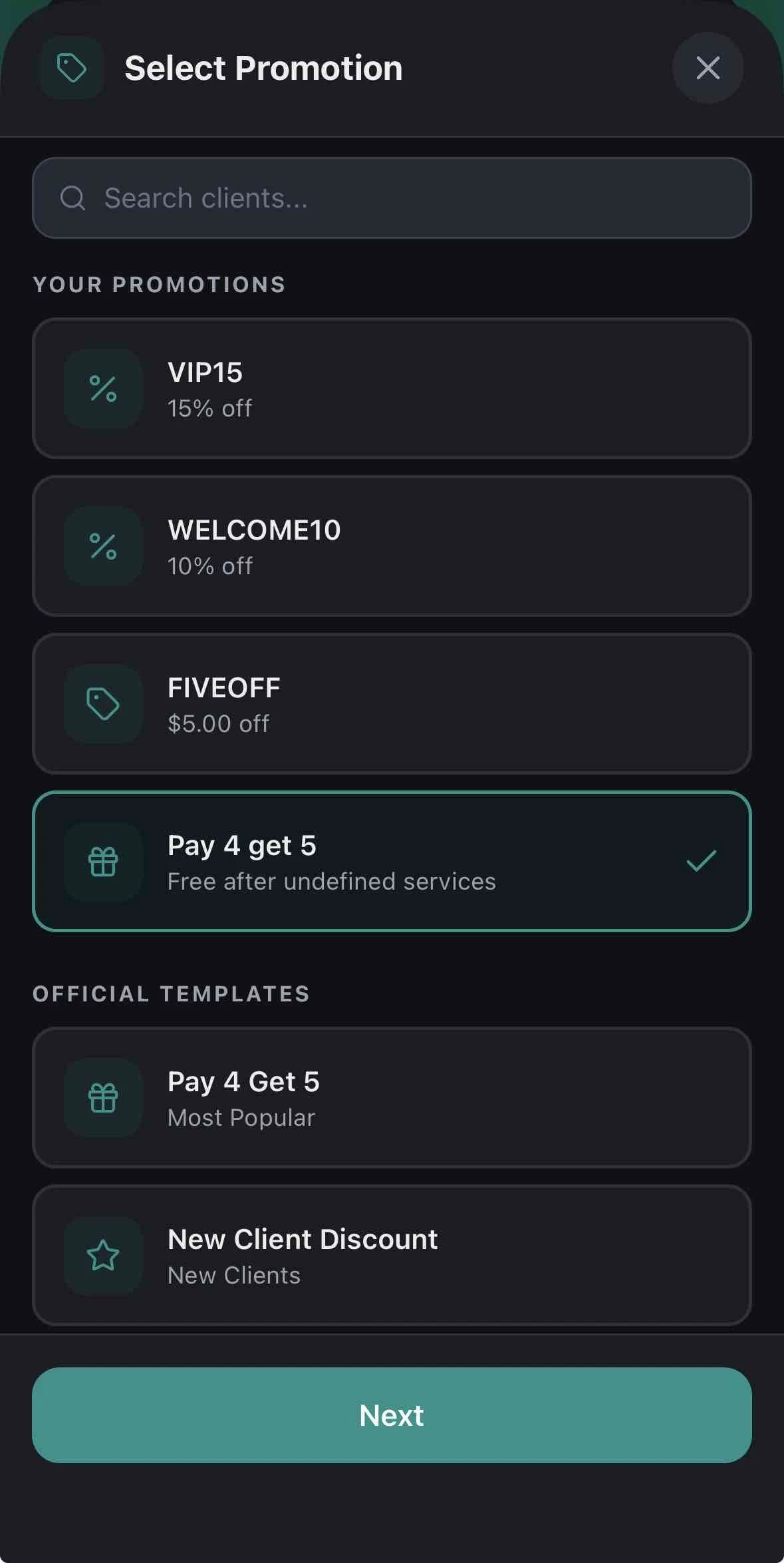 Share this promotion screen