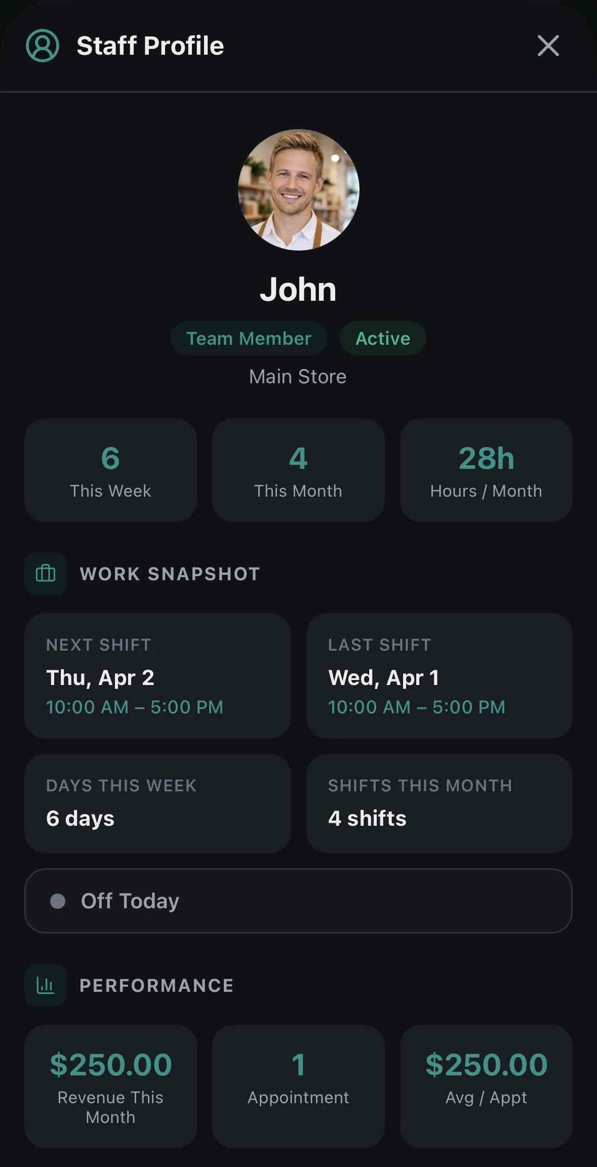 Stores, Staff & Calendar
